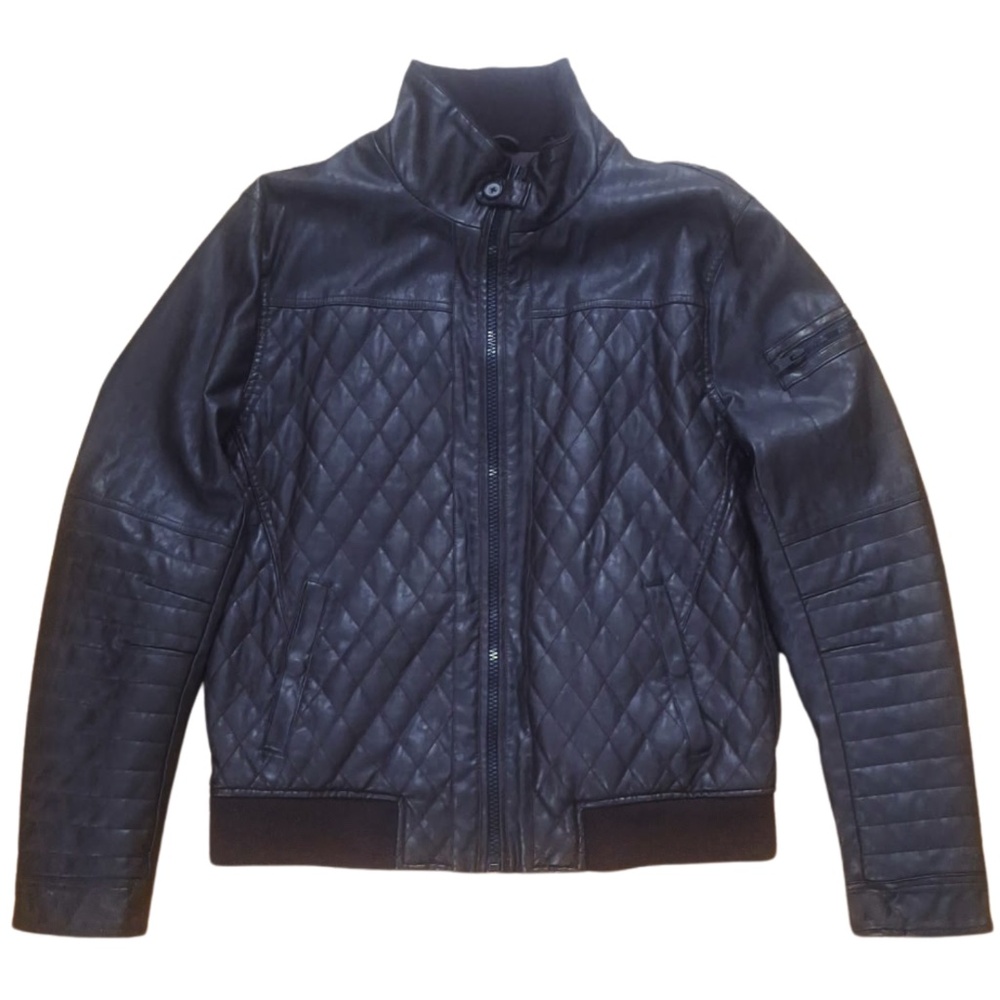 Rogue State Quilted Faux Bomber Leather Aviator Moto Jacket Black Men’s Sz M